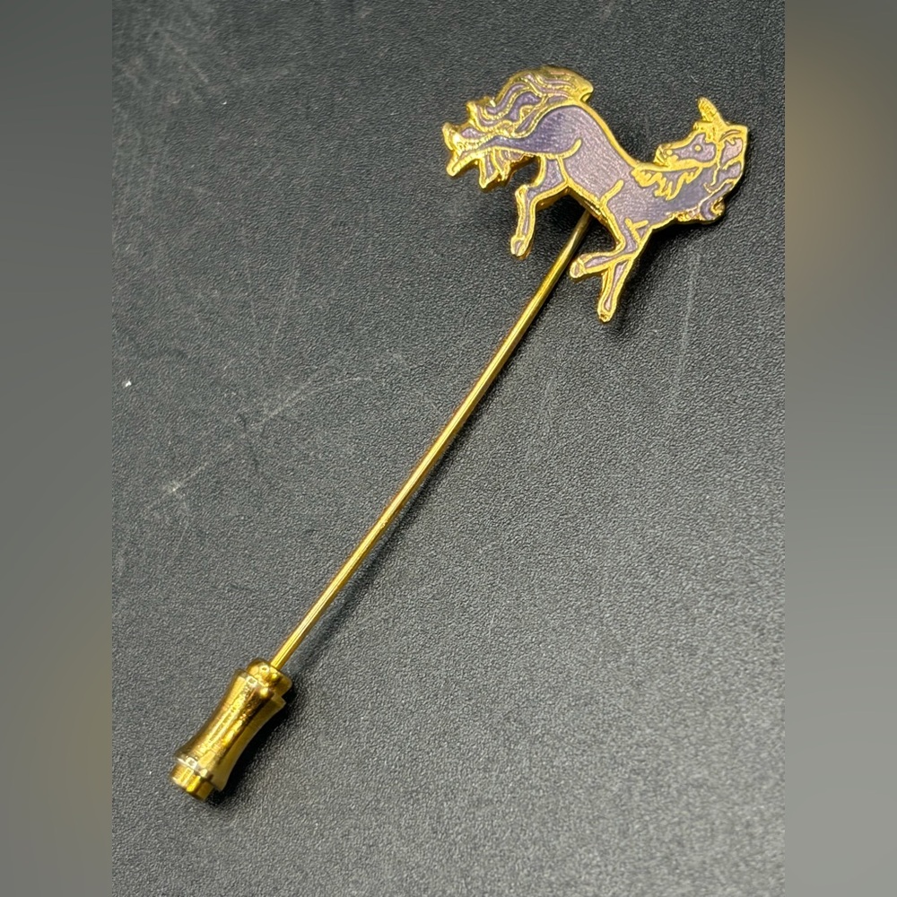 Vintage Purple Enamel Gold Tone Metal Unicorn Stick Pin, Whimsical Jewelry